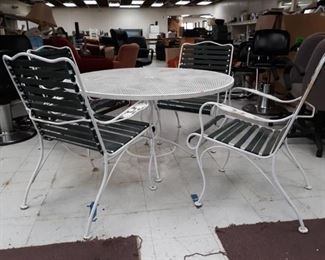 Round White Metal Patio Table and Four Chairs