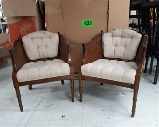 Two Wicker / Upholstered Barrell Arm Chairs
