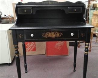 Black Two Tier Spindle Leg Secretary Desk