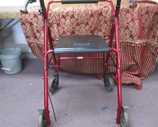Red Metal Rolling Walker w/ Seat