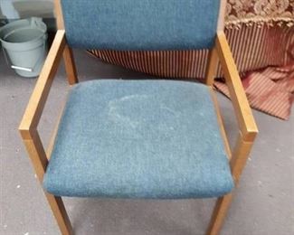 Blue Upholstered Wood Arm Chair
