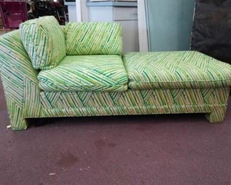 Green Striped Upholstered Chaise Lounge