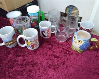 Cups and Glasses Lot- Mickey Mouse, Owl, Elvis
