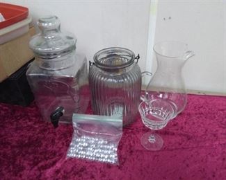 Drink Dispenser, Handled Jar, Crystal Pitcher