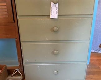 #16 4 drawer tan painted chest of drawers w wood knobs $45.00