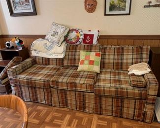 #29 Jamison brown plaid hid a bed 77 long sofa $65.00