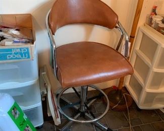 #40 brown vintage bar stool with metal frame 24 inch seat height $40.00