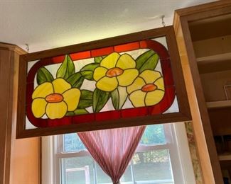 #48 yellow daisy stained glass window 39x 22 $75.00