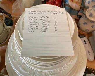 #71 Wedgewood of Etruria and Bariston 9 dinner 7 salad, 2 dessert, 7 saucer, 4 b&B 8 cups and 4 tea cup $100.00