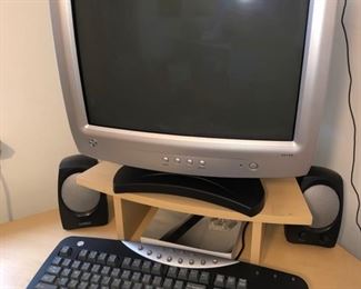 Computer monitor, keyboard, speakers and mouse