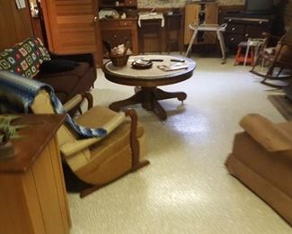 Cut down round oak table - used as coffee table