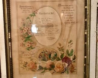 Framed "1901" marriage certificate