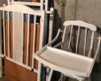Wooden high chair and baby bed