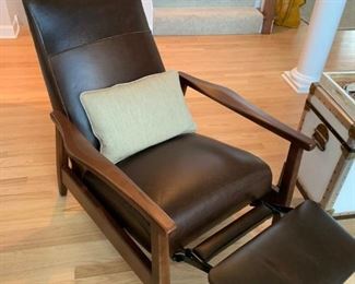 Arhaus Wordsmith Leather/Wood Recliner in Libby Fudge - Pair! Shown Reclining!