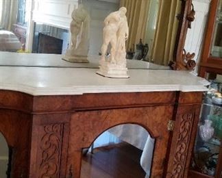Gorgeous antique sideboard with mirror beautiful carvings, marble top