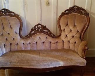 Antique Victorian carved Chaperone sofa