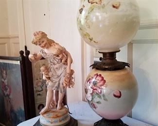 Antique lamp and figurine