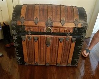 Gorgeous large victorian domed chest with separate storage sections
