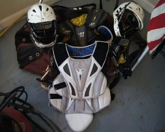 lacrosse pads, helmets