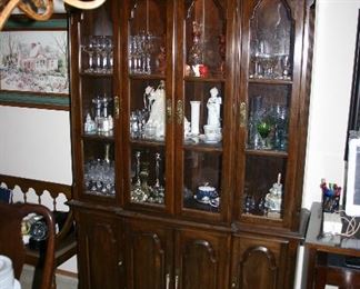 Ethan Allen Lighted China Cabinet Loaded full with glass & porcelain items