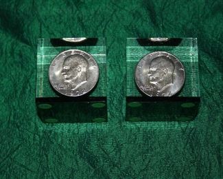 Two 1972 EISENHOWER ONE DOLLAR COIN PAPERWEIGHTS