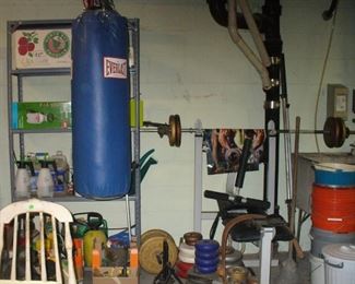 WEIGHT BENCH WITH BELT, ALL SOLD WITH ALL ACCESSORIES EVEN POSTERS FOR THE WALL.  PUNCHING BAG AND GLOVES PRICED SEPERATELY
