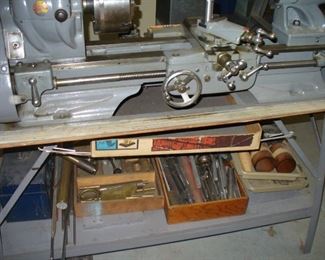 ANOTHER VIEW OF THIS BEAUTIFUL LATHE AND IT'S ACCESSORIES SOLD  FOR ONE PRICE