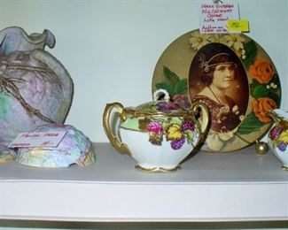 VICTORIAN LADY FLUE COVER AND MISC POTTERY AND GLASS