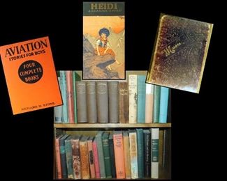Vintage and Antique Books including "Heidi", "Aviation for Boys" and many others.
