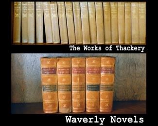 Books include 18 Volumes of "The Works of Thackery" and five volumes of the "Waverly  Novels."