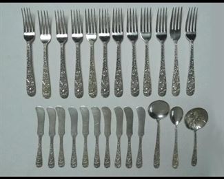 79 Pieces Total of Kirk & Son Repousse  Sterling Silverware. 