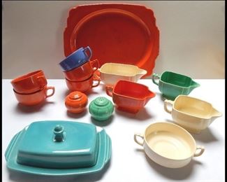 Many Homer Laughlin Riviera: Dishes, Plates, Covered Serving Bowls, Salt & Pepper Shakers, Cups, Pitchers and more. 