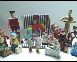 Collection of Bellhop Figurines, Salt & Pepper, Puppet and more including a cast iron Coca Cola Server.