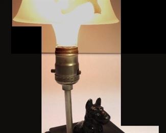 Vintage Black Glass Scottie Dog Table Lamp with Frosted Glass Shade. 