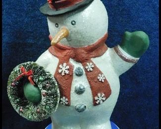 Large Vintage Snowperson with Brush Wreath. Stands 24" tall.