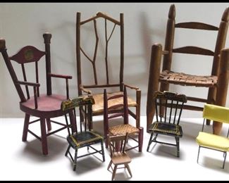 Collection of Doll House Chairs and Larger Chairs.