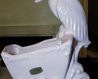 Haeger Pottery 75th anniversary pottery stork with cradle, 2 available