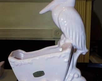 Haeger Pottery 75th anniversary pottery stork with cradle, 2 available