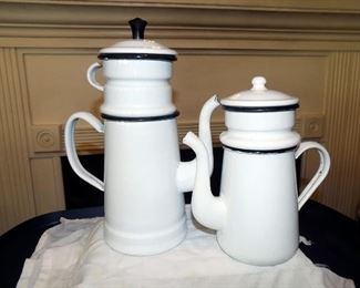 French enamel ware coffee and tea set, excellent condition, no chips