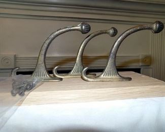 3 antique brass coat hooks