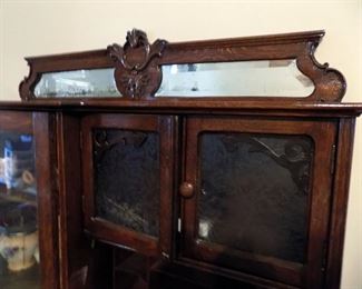 Secretary 12x43x67, five shelves, glass doors over secretary, cabinet below