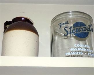 crockery jug and old Stewart's cookie jar