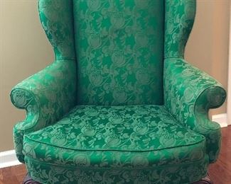 Green Wing chair with feather cushion 