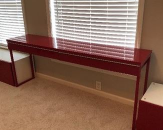 IKEA Red and white desk with shelves which attach to the wall