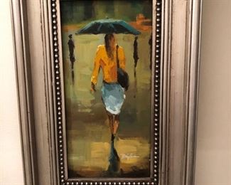 Painting girl with umbrella