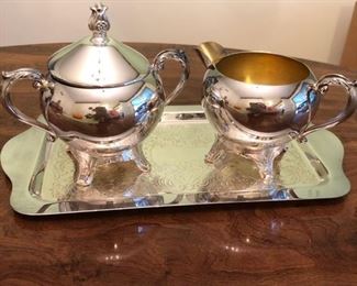Silver creamer and sugar set