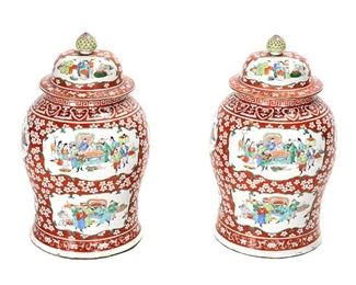 Pair of Large Chinese Covered Jars.
