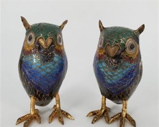 Lot 052
Pair (2) Cloisonne Owls