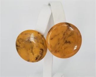 Lot 140
Bakelite (Tested) Butterscotch Swirl Clip Earrings