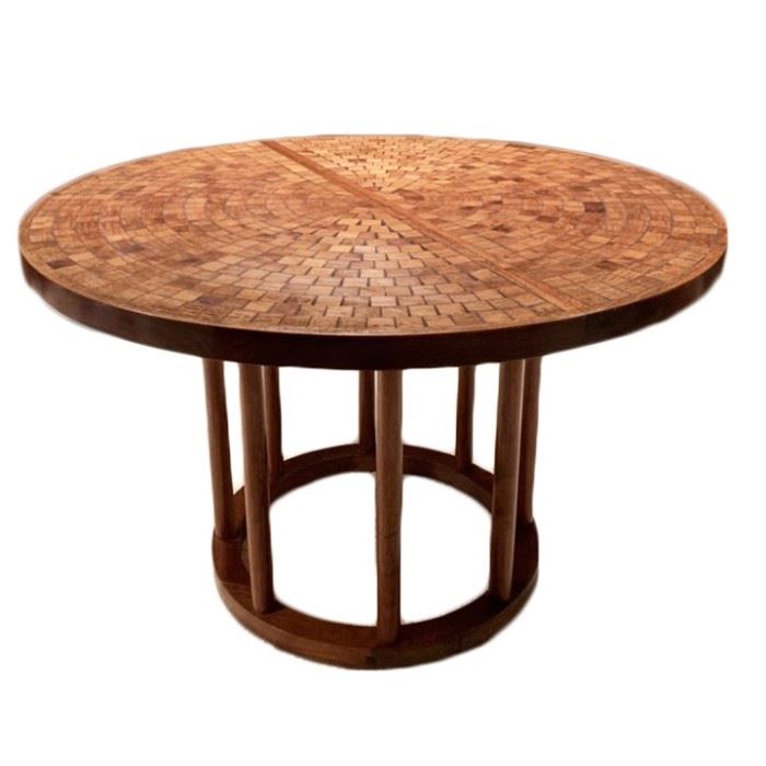 Lot 001
Midcentury Modern Marshall Martz Studio Round Dining Table Mosaic Style Wood Top